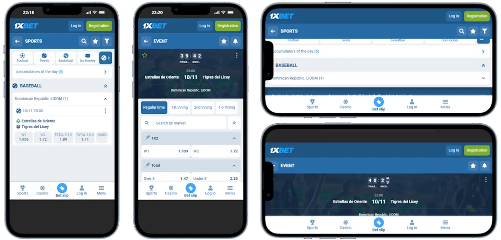 Baseball 1xBet app Screenshot